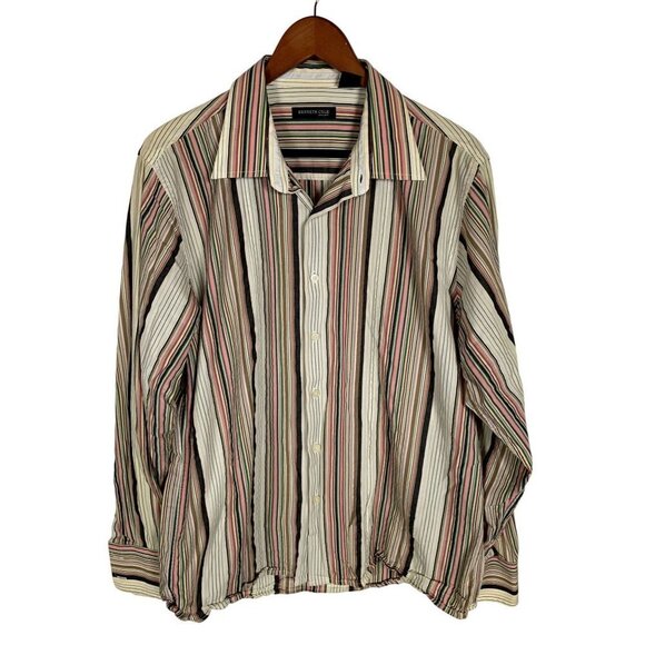 Kenneth Cole New York 70s style Multi Colored Striped Casual Button Down Size XL - Picture 1 of 3
